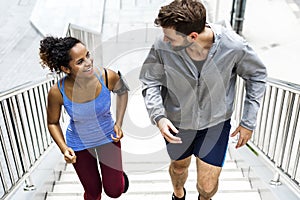 A happy couple working out together