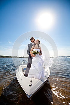 Happy couple on the yacht