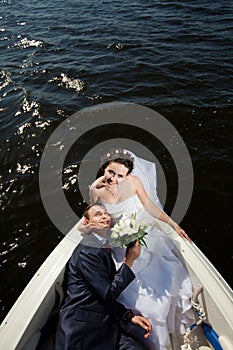 Happy couple on the yacht