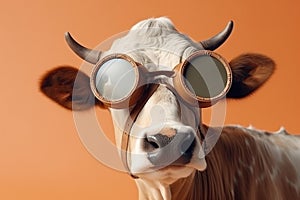 happy cow wearing glasses, concept of Animal humor,