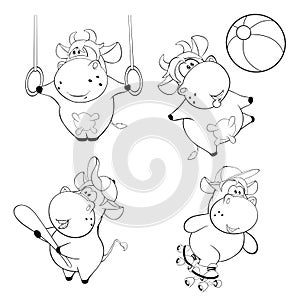 Happy cows. Clip-Art. Cartoon. Coloring book