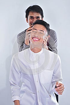 Happy crazy photoshot with his nephews while fasting at ramadan kareem in small studio