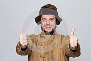 Happy Crazy Russian man with ear