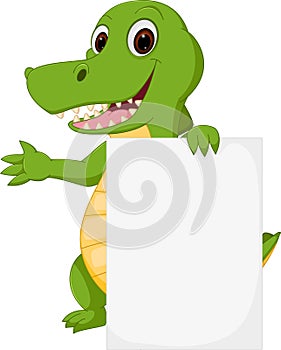 Happy crocodile cartoon with sign