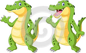 Happy crocodile standing and waving hand