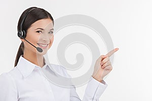 Happy customer service representative.