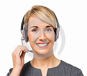 Happy Customer Service Representative Wearing Headset