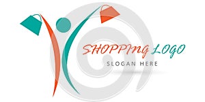 Happy customer shopping logo vector. store shop online business bag active people lets shop icon