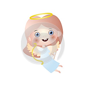 Happy cute angel cupidon with gold bow and arrow photo