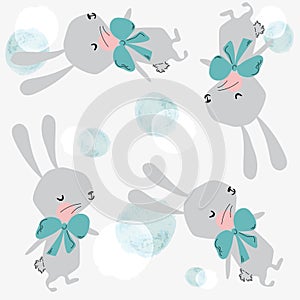 Happy cute baby bunny rabbit pattern