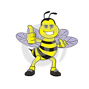 Happy  cute  bee  give a thumbs up cartoon illustration