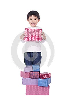 Happy cute boy receive gift