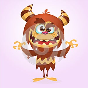 Happy cute cartoon monster. Vector illustration.
