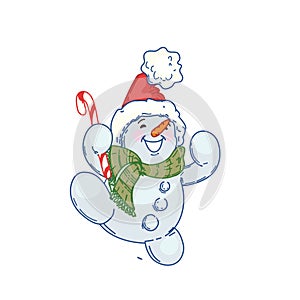 Happy cute cartoon snowman