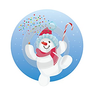 Happy cute cartoon snowman