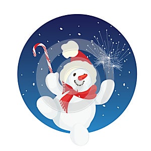 Happy cute cartoon snowman