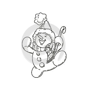 Happy cute cartoon snowman