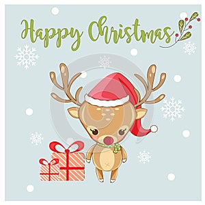 Happy cute deer and gift for Christmas Festival