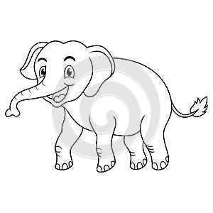 Happy cute elephant cartoon line art