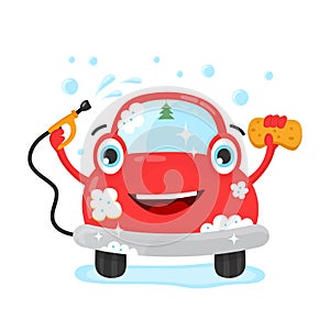 Happy cute fun clear car with hose and washcloth