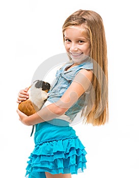 Happy cute girl with a cavy