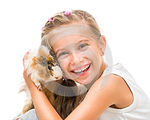 Happy cute girl with a cavy photo