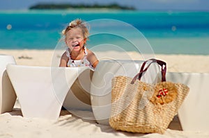 Happy cute girl have a fun on tropical beach