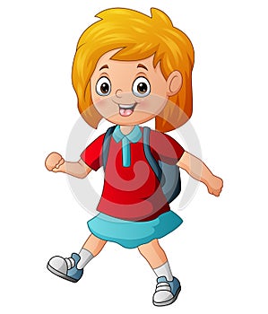 Happy cute girl walking to school