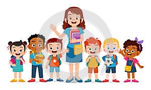 happy cute kids smile with teacher together photo