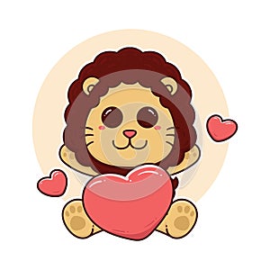 happy cute lion love adorable cartoon doodle