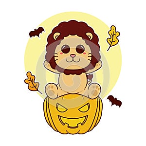 happy cute lion pumpkin halloween event adorable cartoon doodle