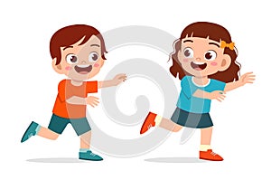 happy cute little kid boy and girl play run tag