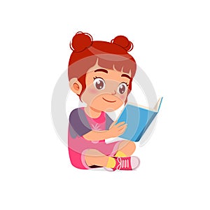 happy cute little kid boy girl read study learn story book school