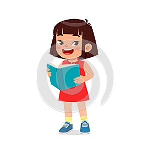happy cute little kid boy girl read study learn story book school photo