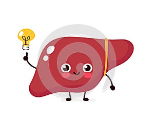 Happy cute liver with lightbulb character