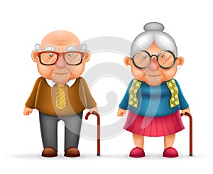 Happy Cute Old Man Lady Grandfather Granny 3d Realistic Cartoon Family Character Design Isolated Vector Illustration