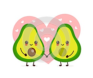 Happy cute smiling avocado couple in love