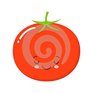 Happy cute smiling tomato. Vector flat cartoon character illustration icon. Isolated on white background. Cute tomato