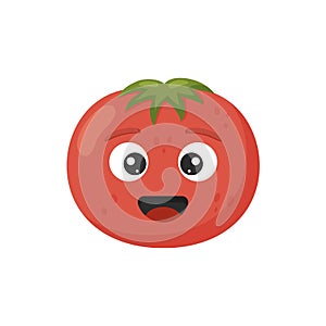 Happy cute tomato for kids in cartoon style isolated on white background. Funny character vegetable