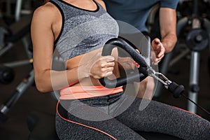 happy cutie athletic girl , execute exercise in sport-hall