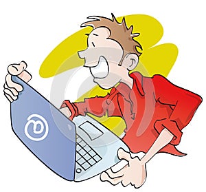 Happy gay cybernaut is working