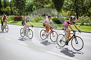 Happy cyclists competing