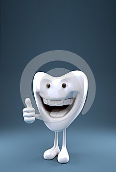 Happy 3d Tooth Macot giving thumbs up. photo
