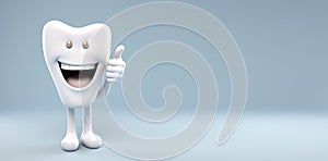 Happy 3d Tooth Macot giving thumb up. photo