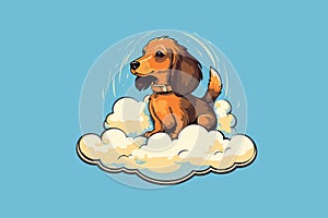 Happy Dachshund Dog Floating on Cloud: Simple Hand-Drawn Vector Art