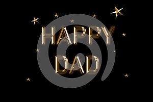 Happy DAD card. Beautiful greeting card scratched calligraphy golden text word gold stars. Elegant T-shirt print design. modern