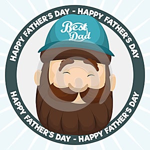 Happy Dad Face with Cap in Button for Father's Day, Vector Illustration