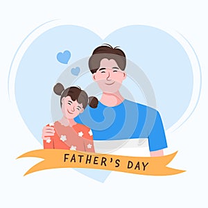 Happy dad hugging daughter on father`s day celebration