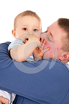 Happy dad kisses baby isolated