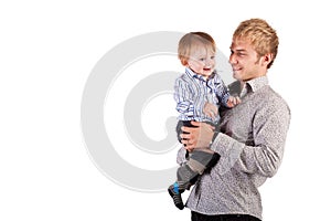 Happy dady and Baby on a white. isolated